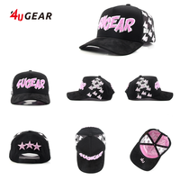 4ugear 맞춤형 도매 골라스 커브드 바브스 야구 모자 블랙 스웨이드 브림 트러커 모자 5 패널 A 프레임 골라스 야구 캡