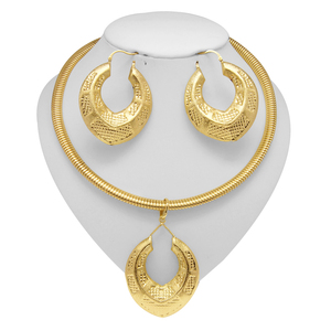 Yulaili Set di gioielli placcati in oro italiano Set di gioielli in Costume collana e orecchini Set di gioielli in rame Color oro festa di nozze - Product Image 5