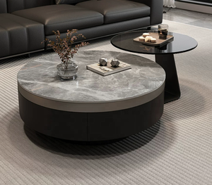 Juego de Mesa de Centro Ovalada de Piedra Escandinava de Lujo para Sala de Estar Moderna y Minimalista para Casas Pequeñas - Product Image 1