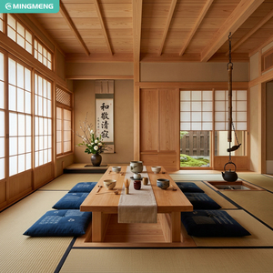 Muebles de estilo japonés para sala de té, mesa baja de madera maciza con juego de cojines para restaurante o casa de té - Product Image 1