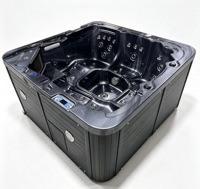 Spa de jardin extérieur, grande piscine en acrylique pour 5 personnes, noir, bain à remous et baignoire avec éclairage LED