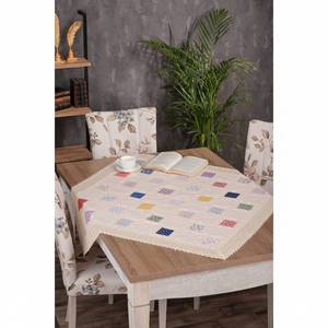 Cottoncloth Cream Patchwork Fiskos Ortusu Nightstand Cover Stylish <b>Tablecloth</b> Design <b>for</b> Home Decor - Product Image 3