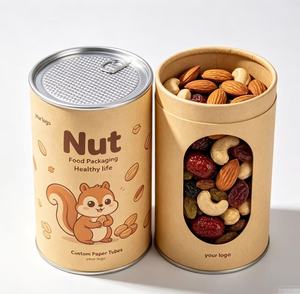 Custom Recyclable Craft Paper Tube Nut Packaging with Visual <b>Window</b> Moisture Proof Food Grade Cylinder for Snacks - Product Image 1