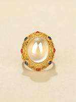 Bague en argent sterling 925 plaqué or, grand cabochon ovale, filigrane ajouré, halo multicolore, luxe vintage, déclaration de style pour mariage
