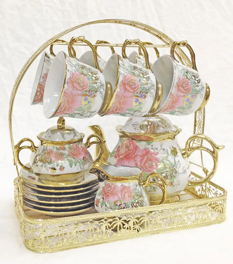 Juego de tazas de té de cerámica de lujo, platillos de café Mate europeo de la tarde, chapado creativo real chino, 15 Uds.