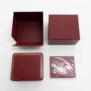 Boîte à montre en cuir grainé rouge octogonal avec livret assorti, étui de rangement pour une seule montre - Product Image 4