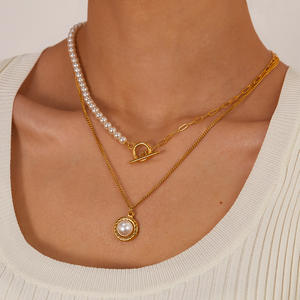 สร้อยคอไข่มุกหลายชั้น สไตล์วินเทจ สำหรับผู้หญิง ทำจากสแตนเลสกันน้ำ - Product Image 5