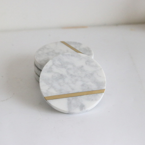 Functional Unique Wholesale Drink Round <strong>Marble</strong> <strong>Coaster</strong> With Brass Strip - Product Image 6