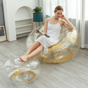 TANYOZHE Canapé gonflable à paillettes 110x110x85cm Transparent avec repose-pieds Chaise de salon pour adulte - Product Image 2