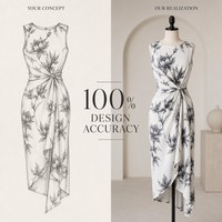 Robe midi sans manches à imprimé floral noir et blanc personnalisée, Robe de soirée d'été drapée à taille torsadée pour femme, Fabrication OEM, Usine de boutique