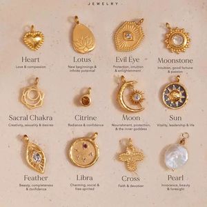 Pendentif DIY en acier inoxydable plaqué or 18 carats avec yeux croisés lune étoile perle <span class=keywords><strong>soleil</strong></span> coeur colliers vintage charmant pour femmes bijoux - Product Image 2