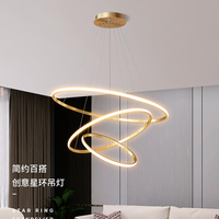 Lustre moderne en cristal acrylique LED doré de luxe avec télécommande, intensité réglable, 3 anneaux, luminaire suspendu pour la décoration de la maison