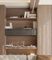 Étagère bibliothèque moderne sur mesure, bois foncé, étagères ouvertes, éclairage LED dissimulé, meuble pour salon