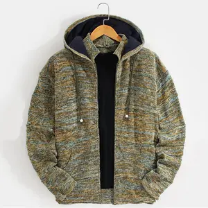 पुरुषों की कपास Hooded स्वेटर बुना हुआ जिपर कार्डिगन हूडि स्वेटर कोट के साथ सर्दियों के लिए चरित्र पैटर्न Thickened