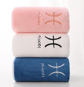 Large Strong Absorbent Adult 12 Constellation Letters Embroidered Face Bath Towel set