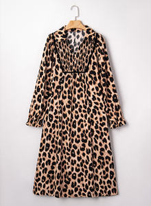 Dear-Lover Abito Midi Elegante Casual con Maniche Lunghe, Stampa Leopardata e Dettaglio Arricciato, Vendita all'Ingrosso - Product Image 2