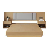Cama de Hotel Moderna con Plataforma de Madera MDF, Cabecera Integrada y Mesitas de Noche Flotantes para Dormitorio, Apartamento y Proyectos Hoteleros Económicos