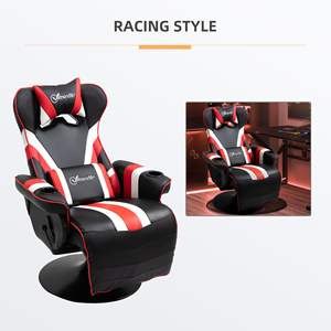Fauteuil de jeu Insetto Racing Style en cuir PU, inclinable, avec support lombaire, porte-gobelet, base pivotante manuelle, noir, rouge, blanc - Product Image 4