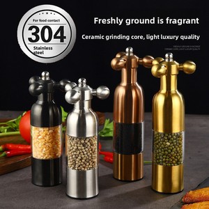 Moulin à poivre et à sel manuel en acier inoxydable 304 avec bouteille à épices en forme de robinet, moulin à poivre noir - Product Image 1