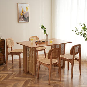 Approvisionnement d'usine Table de salle à manger <span class=keywords><strong>en</strong></span> bois massif populaire Table rectangulaire Tables de dîner de restaurant <span class=keywords><strong>en</strong></span> rotin avec double socle <span class=keywords><strong>en</strong></span> rotin - Product Image 1