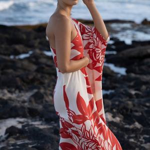 ชุดเดรสยาวลำลองพิมพ์ลายไหล่เดียวคุณภาพสูงจากผู้ผลิต ชุดเดรสฮาวายผ้าเรยอนสั่งทำได้ - Product Image 5