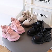 Bottes pour enfants, chaussures pour filles et garçons, en cuir synthétique, tendance automne-hiver, à lacets, à la cheville, résistantes à l'usure, antidérapantes, automne-hiver