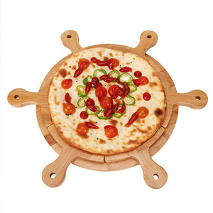 Ensemble de plateaux à pizza en bambou ronds avec poignée pour servir et couper les aliments, usage en cuisine - Product Image 5