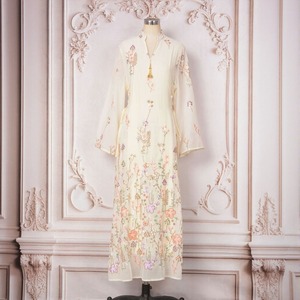 Gaun Maxi kasual wanita, Gaun kerah berdiri kualitas tinggi bernapas pola bunga poliester bordir payet untuk - Product Image 1