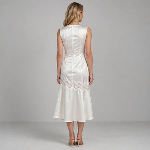Joydressing Elegante Abito Midi <span class=keywords><strong>in</strong></span> Raso Crema con Inserti <span class=keywords><strong>in</strong></span> Pizzo, Senza Maniche, Ricamato, per Cocktail e Serate di Gala, Vendita all'Ingrosso - Product Image 3