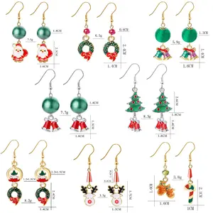 Anting Wanita Seri Natal, Anting Logam Lonceng Pohon Natal Rusa Besar Kartun Wanita