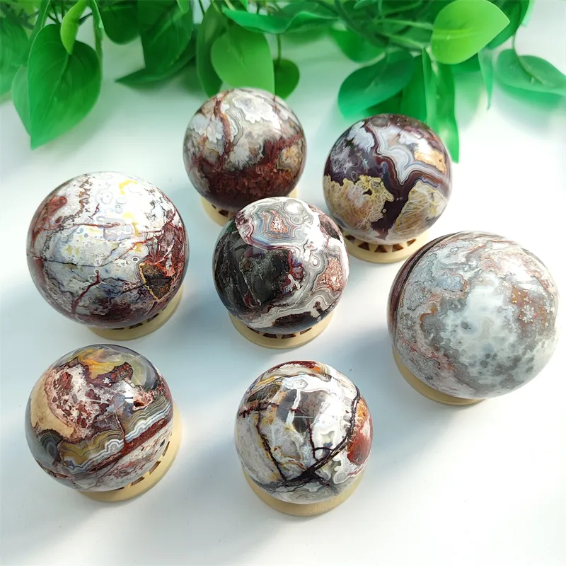 Kindfull Bán Buôn Số Lượng Lớn Pha Lê Sphere Năng Lượng Reiki Chữa Bệnh Đá Thiền Mexico Agate Bóng Cho Trang Trí