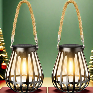 <b>Outdoor</b> Hanging <b>Solar</b> LED <b>Lantern</b> Iron Rope Handle Warm Light For Garden Courtyard Decor - Product Image 1