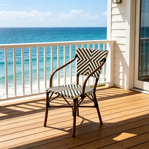 Ensemble de mobilier de jardin moderne et empilable en rotin tressé avec chaise à structure en aluminium résistant aux intempéries pour salle à manger, terrasse, balcon, boutique - Product Image 1
