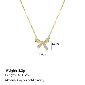 High Quality Stainless Steel <b>Chain</b> Bow Charm Necklace <b>Iced</b> <b>Out</b> Micro Pave Cubic Zirconia Bow Pendant Necklace - Product Image 4