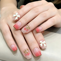 24 faux ongles réutilisables vintage français à presser avec nœud 3D et fleur, idéal pour les fêtes et cadeaux
