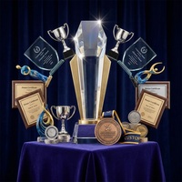 Ensemble de récompenses personnalisées M10, trophée en cristal K9, médaille, plaque, certificat d'honneur, coffret cadeau en velours de luxe pour cérémonie de reconnaissance d'entreprise