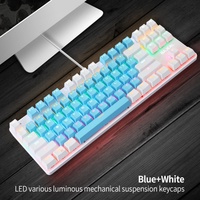 Clavier mécanique BAJEAL K100, nouveau, bleu et blanc, 87 touches, USB 2.0, rétroéclairage RGB, filaire, interrupteurs bleus, étanche, plug and play, pour ordinateur de bureau et ordinateur portable