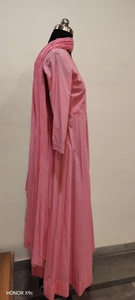 Vestido Maxi Rosa con Cuello en V, Manga Tres Cuartos, Estilo Cruzado, Holgado, Informal, de Algodón Tejido, Color Sólido, con Detalle de Borlas, para Todas las Temporadas - Product Image 4