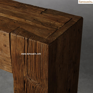 Table de hall rustique et durable en teck recyclé avec bords frottés à la main pour mobilier d'extérieur, cour ou hôtel - Product Image 6