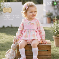 Combinaison à volants pour bébé fille, imprimé ours, manches longues, col Peter Pan, combinaison personnalisée rose, vêtements pour enfants, body pour nourrissons