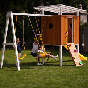 庭园のジムやアミューズメントパーク屋外レクリエーションのための小さなスライドとスイングを备えた木制の游び场セット - Product Image 3