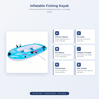 Kayak gonflable bleu personnalisé pour 3 personnes, en PVC, type sit-on-top, pour la pêche en rivière, longueur 4m, avec coque en PC