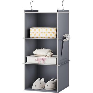 Hanging Closet Organizer 3 <b>Shelf</b> Grey Non Woven Fabric Storage <b>Shelves</b> For Bedroom Neatening With <b>Hook</b> Type Installation - Product Image 1