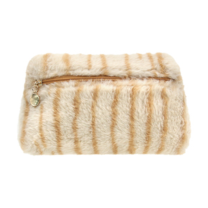 Gran oferta, bolsas de viaje con cremallera de poliéster para regalo de mujer bordadas, bolsa de maquillaje de felpa a rayas personalizada - Product Image 1