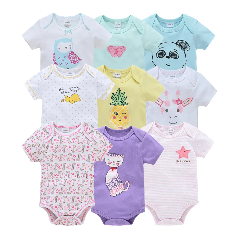 Wholesale No MOQ Ready To Ship Newborn Cotton Baby Girls Clothes Romper Outfits Summer Colors Cartoon Printing Baby Clothing