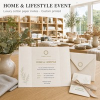 Tarjeta de Invitación de Lujo en Papel Artístico con Sobre, Juego de Eventos Personalizados para el Hogar y Estilo de Vida, Arte Botánico Lineal, Kit con MOQ Bajo