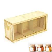 Boîte à miel en bois de pin naturel, fabricant de boîtes coulissantes en bois, boîte en bois pour 3 pots de miel, boîte en bois à 3 compartiments