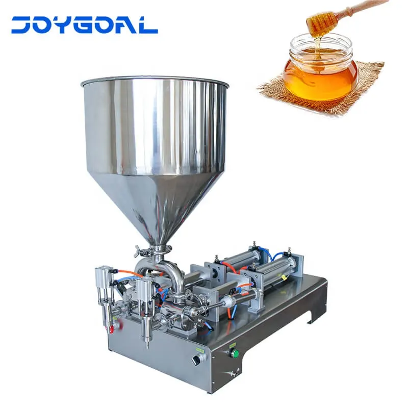 Joygoal-अर्द्ध ऑटो डबल सिर तरल/पेस्ट भरने की मशीन, पिस्टन penumatic तरल भरने की मशीन