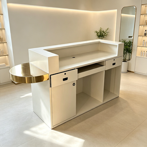 Modern White Fluted Reception Desk With Gold Stainless Steel Curved Panel Custom Beauty Salon Spa Nail Shop Front Reception - Product Image 3