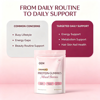 Gummies Protéinés Premium pour Adultes, Mélange de Baies, 60 Unités, Complément OEM pour le Métabolisme Énergétique et la Santé des Cheveux, de la Peau et des Ongles